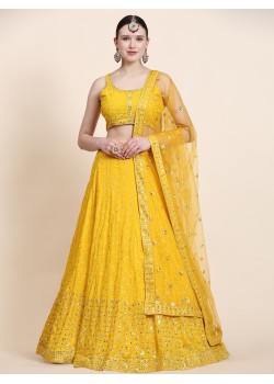Yellow  Premium Georgette,Net Lehenga 